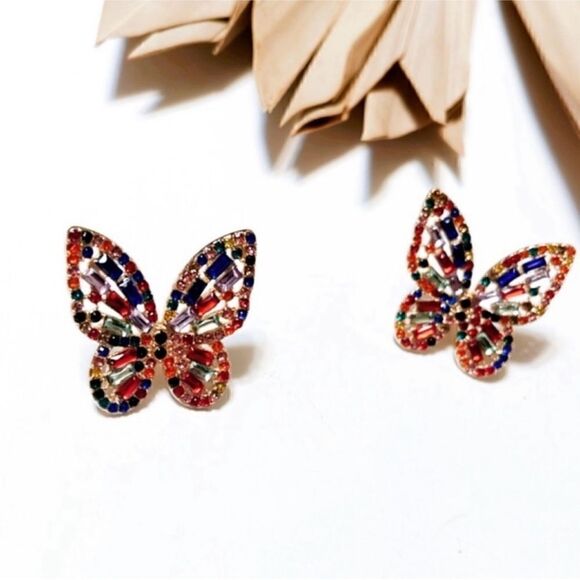 #14 Multicolor diamond butterfly earrings - Picture 3 of 6